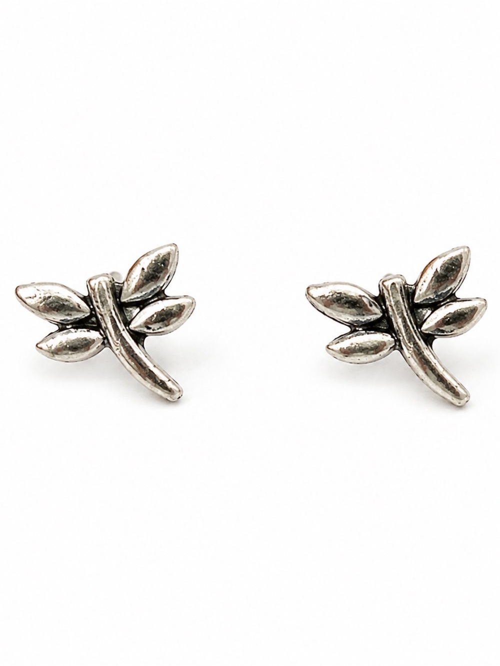 Silver Tone Dragonfly Stud Earrings Nature Botanical Minimalist Jewelry